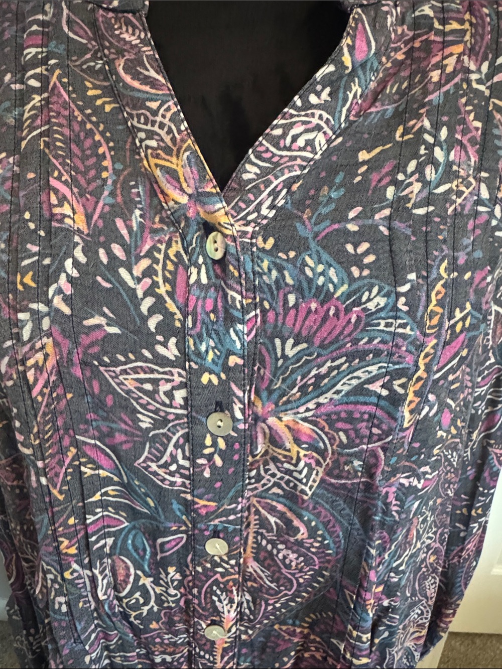 Ruby Rd. Gray Multicolor Paisley Button-Front Tunic - Picture 7 of 7